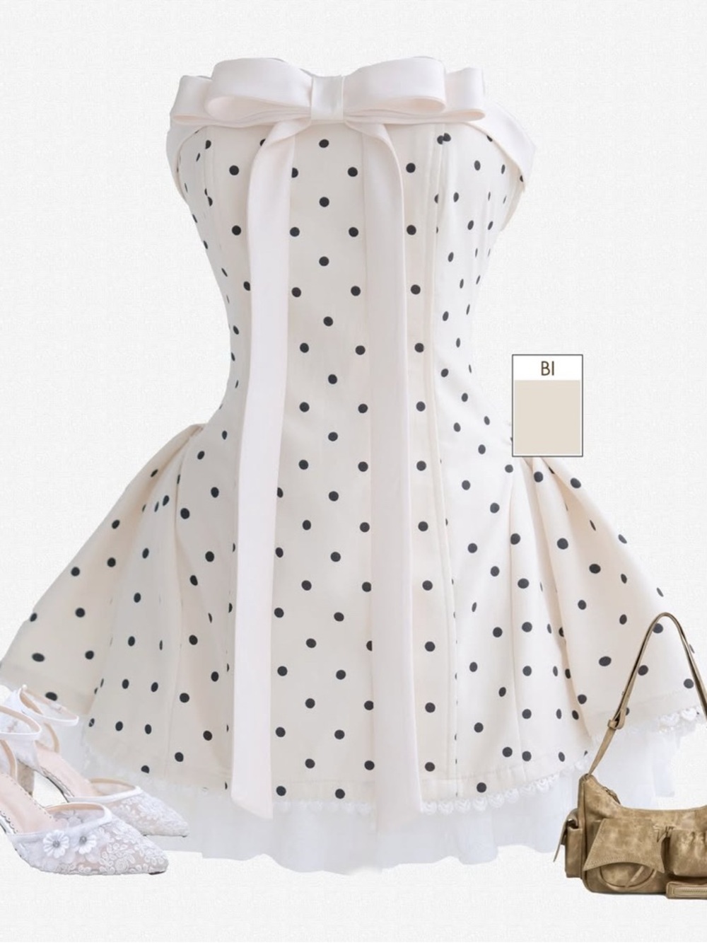 Ivory Polka Dot Party Dress for Girls with Bow - Picture 2 of 3
